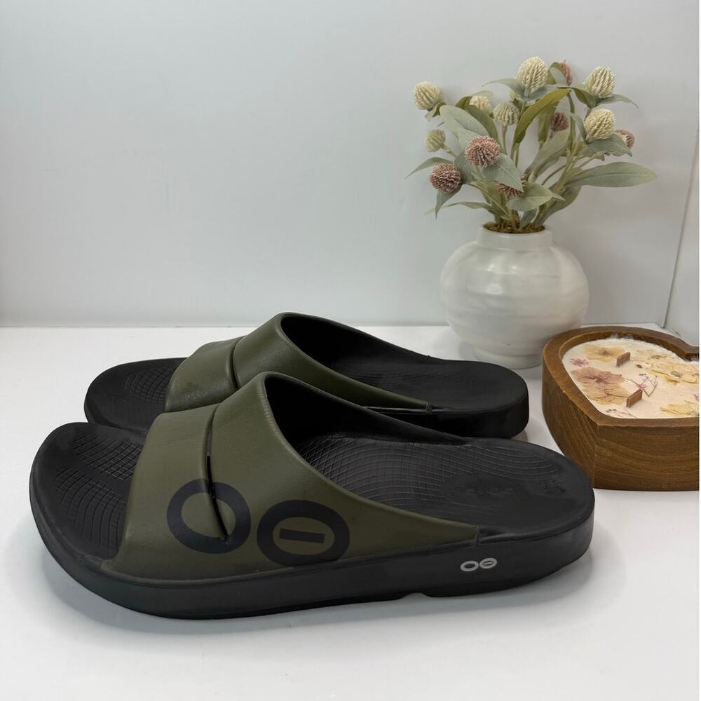 OOFOS OOahh Sport Slide Slip On Green Men 14 Cushion Comfort Shoe